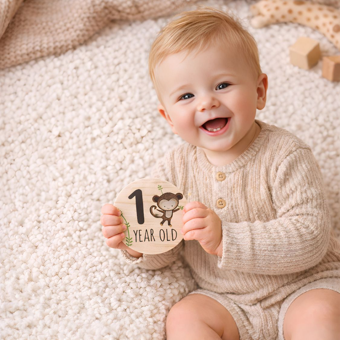 Wooden Baby Milestone Cards – Safari Jungle Monthly Photo Props