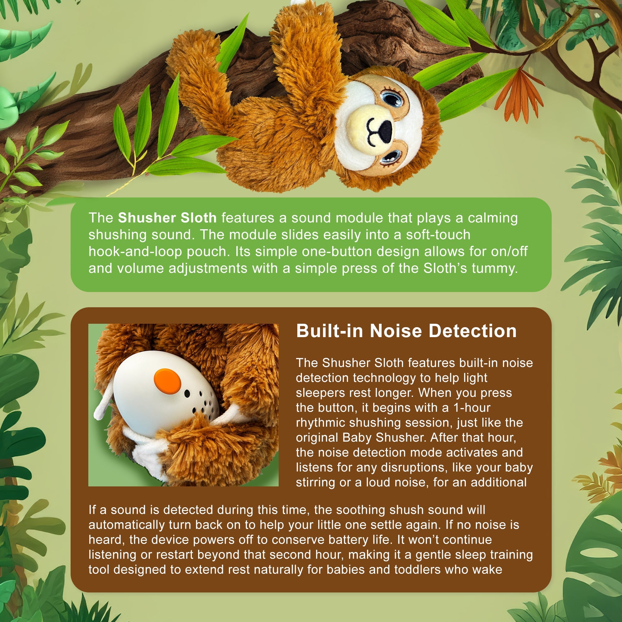 Baby Shusher Sloth Plush Sound Machine + 2 Shushie Pacifiers Bundle