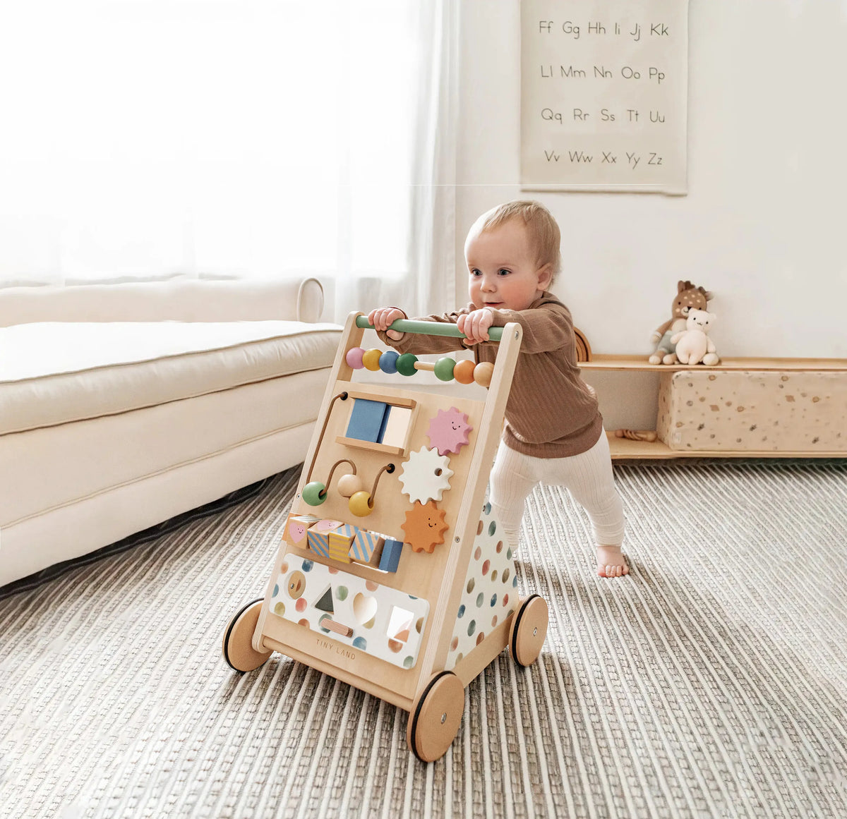 Versatile Natural Wooden Baby Walker Toy