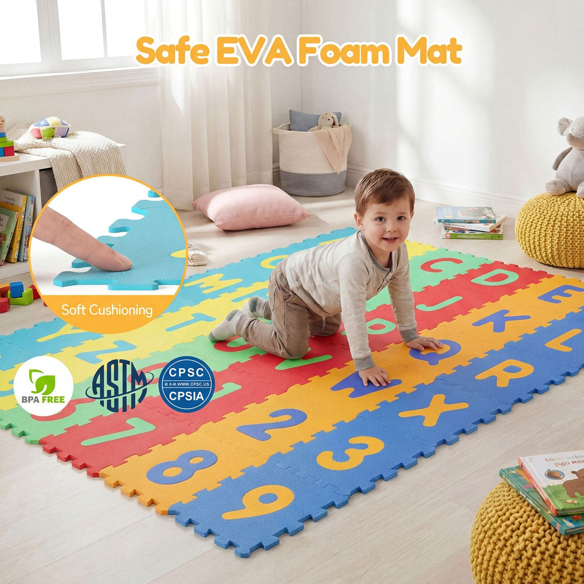 36-Piece Interlocking Alphabet Puzzle Floor Tiles