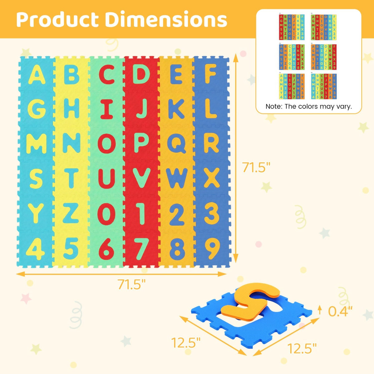 36-Piece Interlocking Alphabet Puzzle Floor Tiles