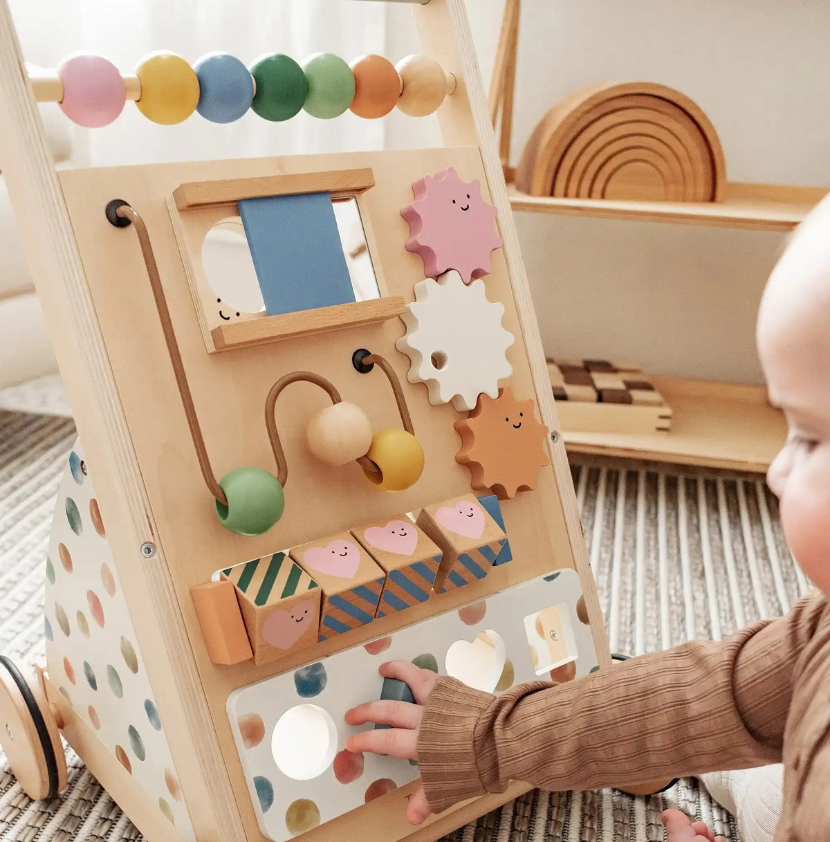 Versatile Natural Wooden Baby Walker Toy
