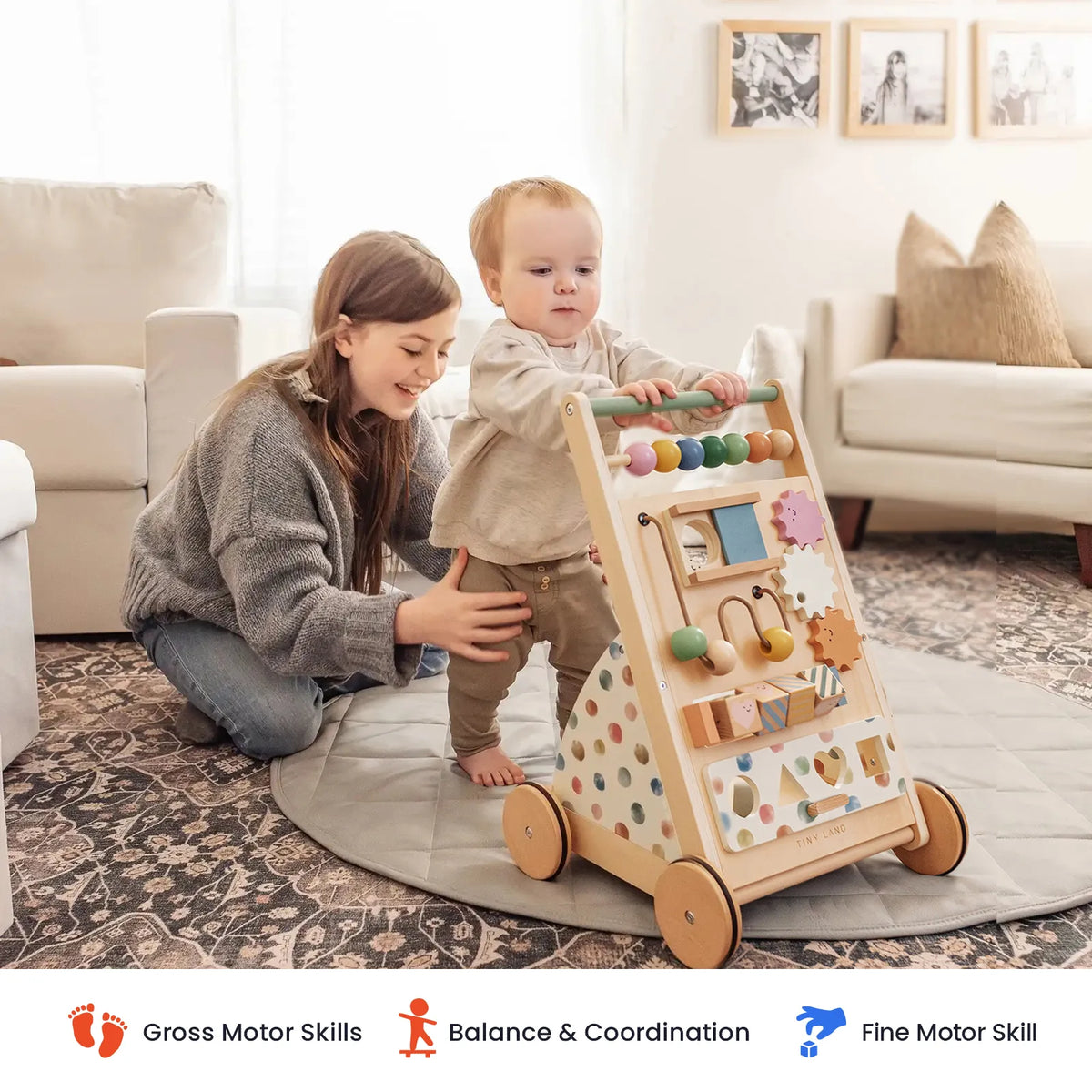 Versatile Natural Wooden Baby Walker Toy