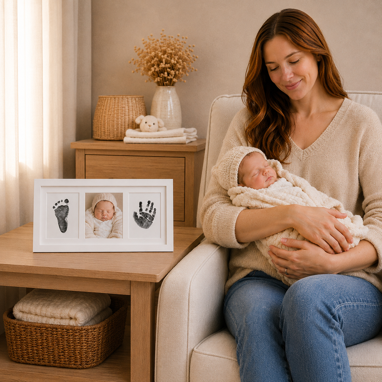 Baby Handprint and Footprint Keepsake Frame - 3-Panel with "Love at first sight" Engraved