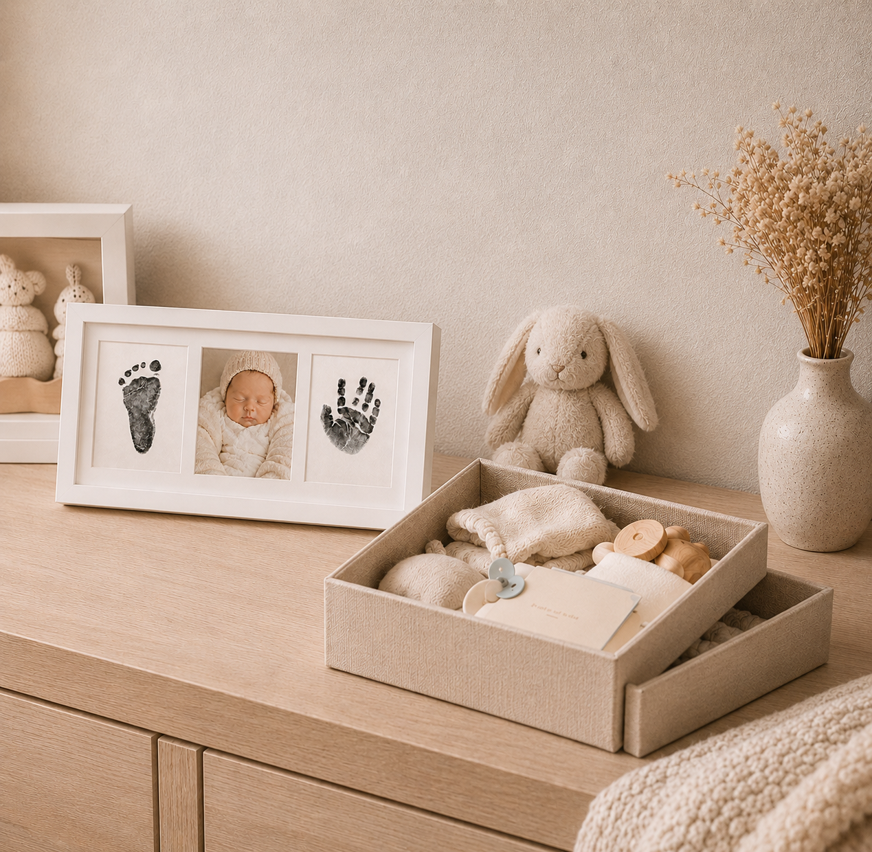 Baby Handprint and Footprint Keepsake Frame - 3-Panel with "Love at first sight" Engraved