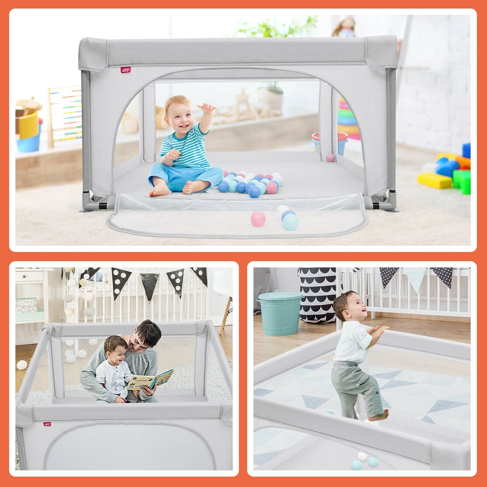 Large Baby & Toddler Safety Play Yard with Ocean Balls