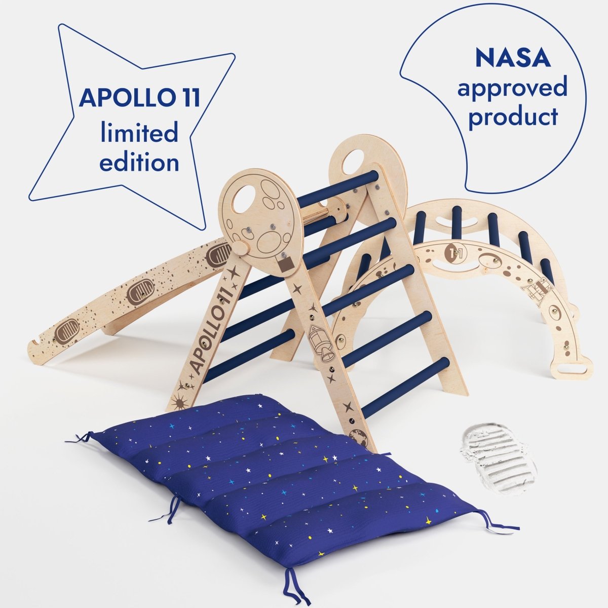 Apollo 4-in-1 Climbing Set: Pikler Triangle, Arch, Slide Board, and Cushion for Little Toddlers Astronauts (1–3 Years)