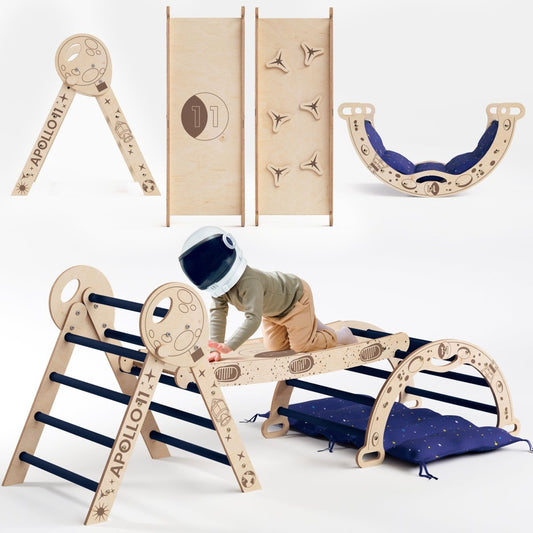 Apollo 4-in-1 Climbing Set: Pikler Triangle, Arch, Slide Board, and Cushion for Little Toddlers Astronauts (1–3 Years)
