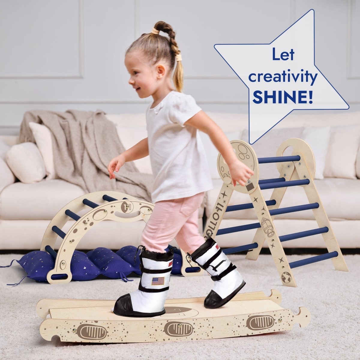 Apollo 4-in-1 Climbing Set: Pikler Triangle, Arch, Slide Board, and Cushion for Little Toddlers Astronauts (1–3 Years)