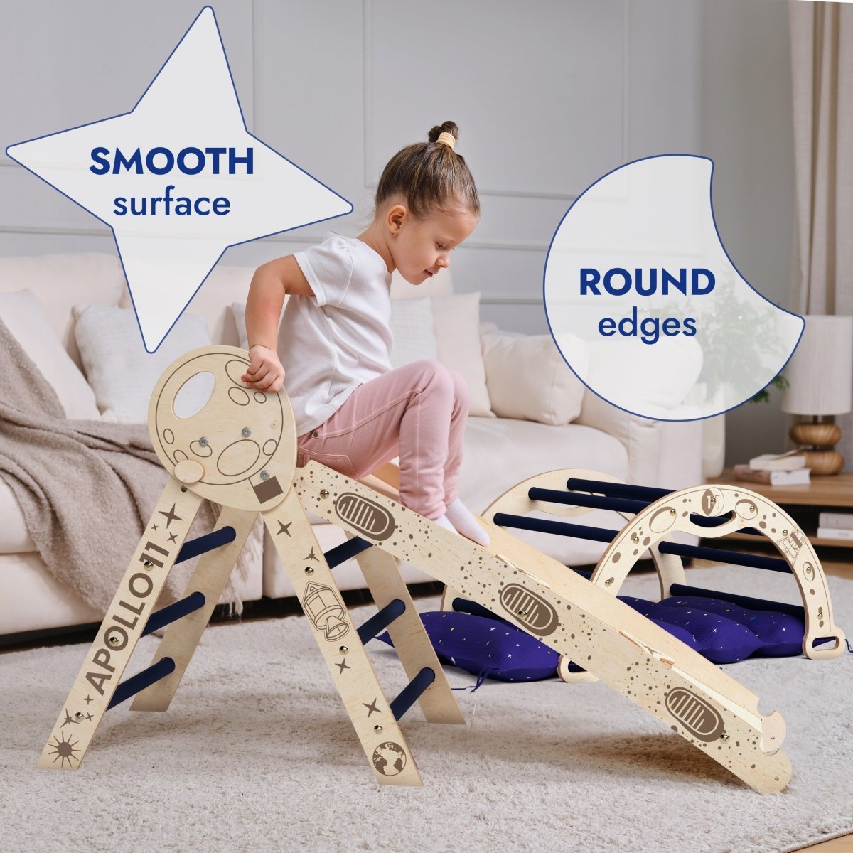 Apollo 4-in-1 Climbing Set: Pikler Triangle, Arch, Slide Board, and Cushion for Little Toddlers Astronauts (1–3 Years)