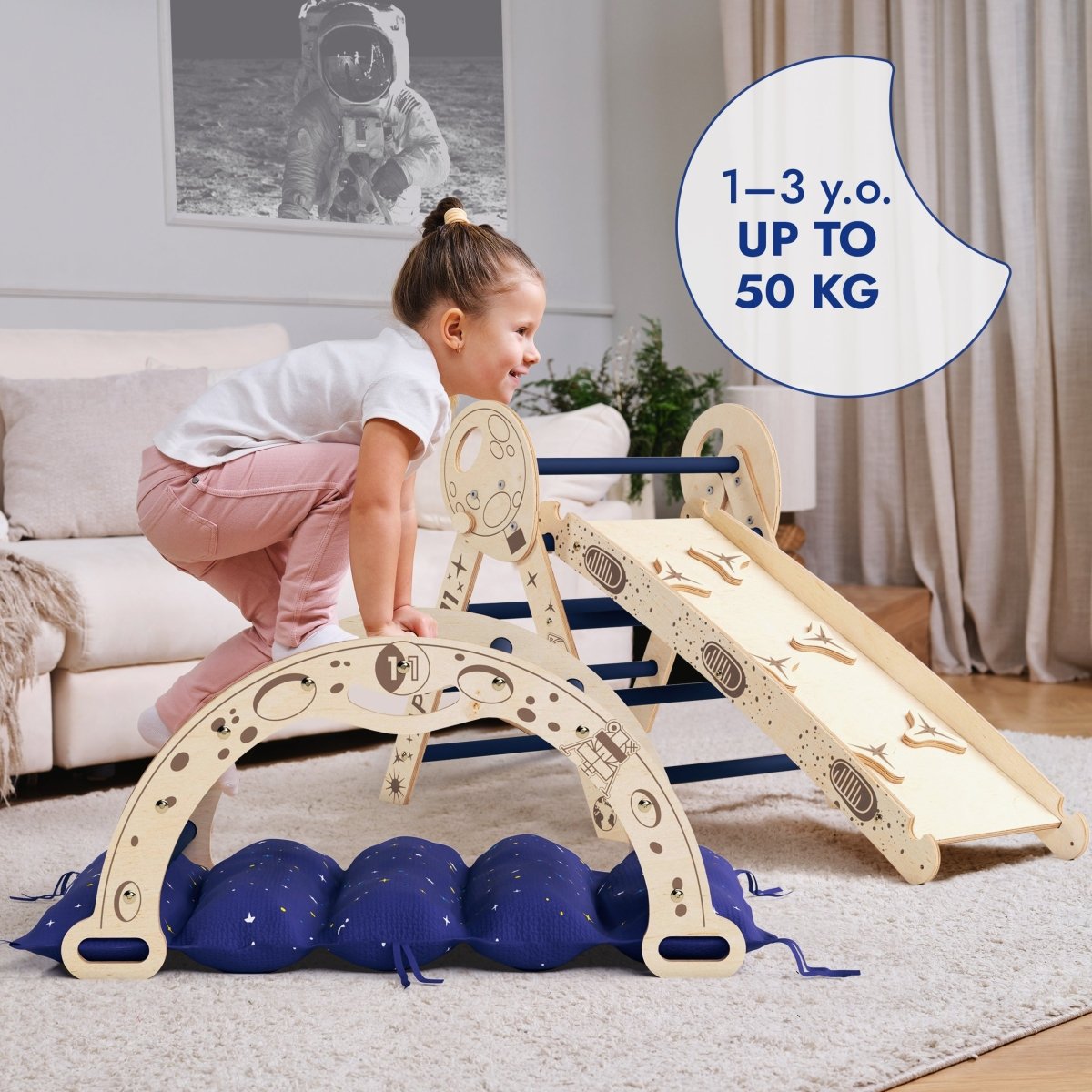 Apollo 4-in-1 Climbing Set: Pikler Triangle, Arch, Slide Board, and Cushion for Little Toddlers Astronauts (1–3 Years)