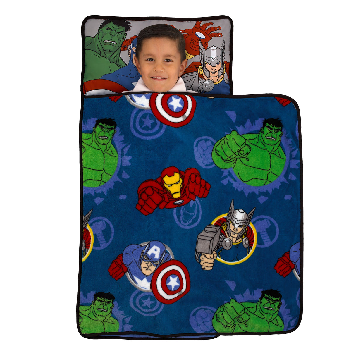 Marvel Avengers Fight the Foes Blue, Red, Green Hulk, Iron Man, Thor, Captain America Preschool Toddler Nap Mat