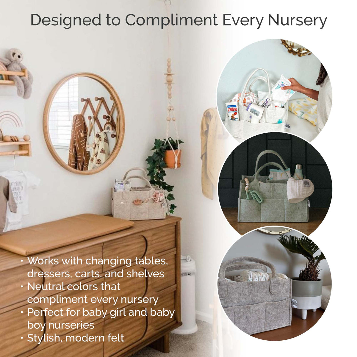 Parker Baby Co. Felt Diaper Caddy Organizer - 8 Pockets, 2 Sizes, Collapsible