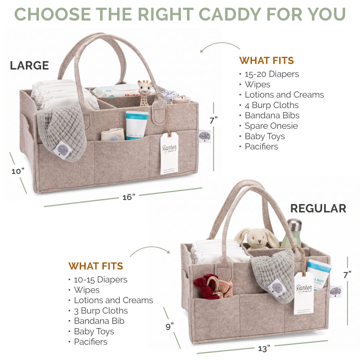Parker Baby Co. Felt Diaper Caddy Organizer - 8 Pockets, 2 Sizes, Collapsible