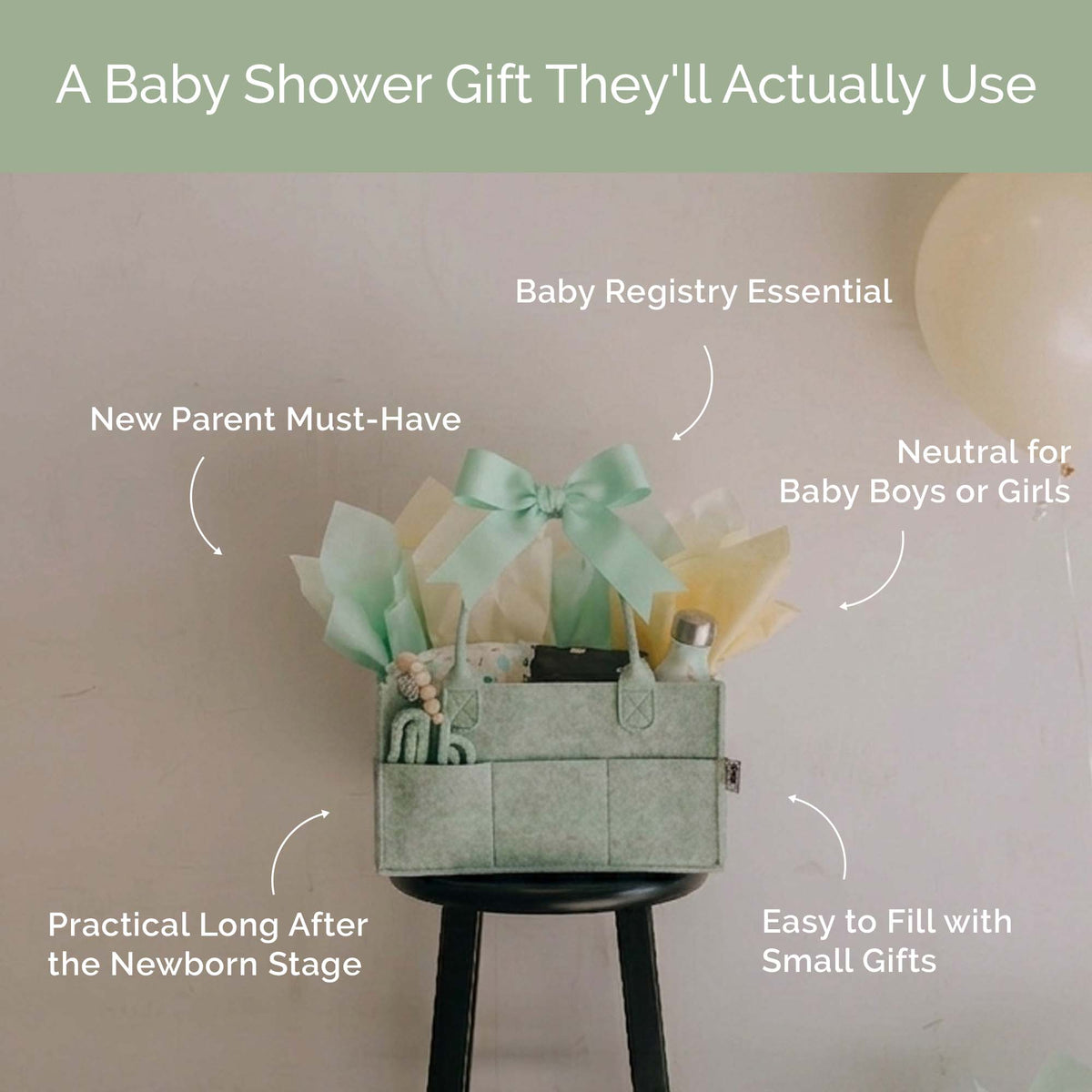 Parker Baby Co. Felt Diaper Caddy Organizer - 8 Pockets, 2 Sizes, Collapsible