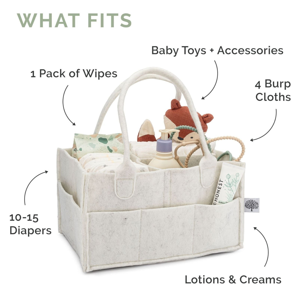 Parker Baby Co. Felt Diaper Caddy Organizer - 8 Pockets, 2 Sizes, Collapsible
