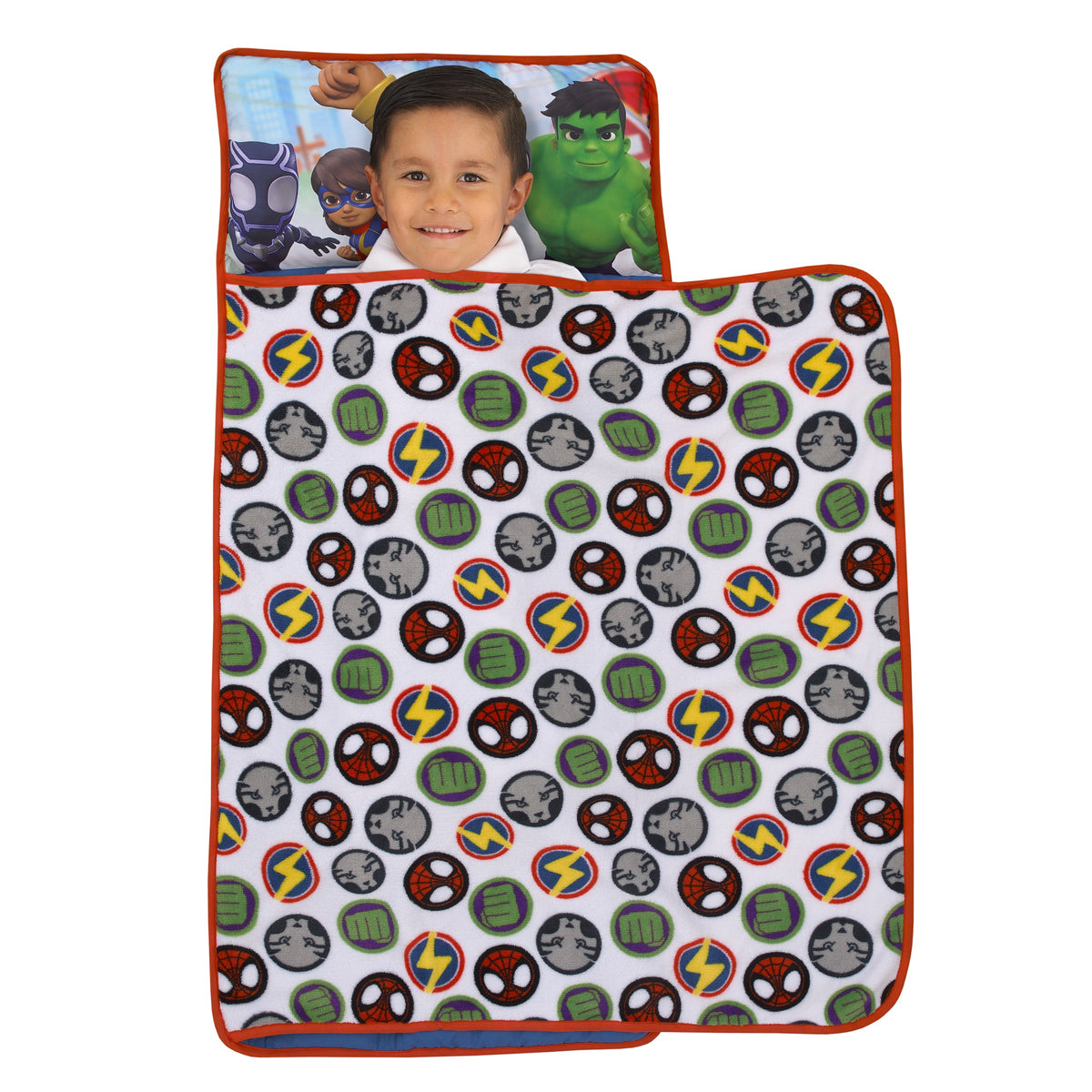 Marvel Spidey and His Amazing Friends Blue, Red, Yellow, and Green, Team Up Toddler Nap Mat