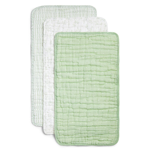 Organic Cotton Muslin Burp Cloths, 3-Pack – Pistachio & Cream