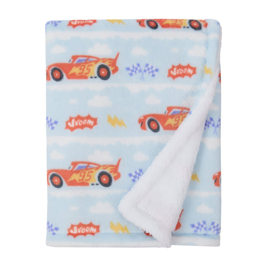 NoJo Disney Cars Lightning McQueen Super Soft Sherpa Baby Blanket - Red, Light Blue