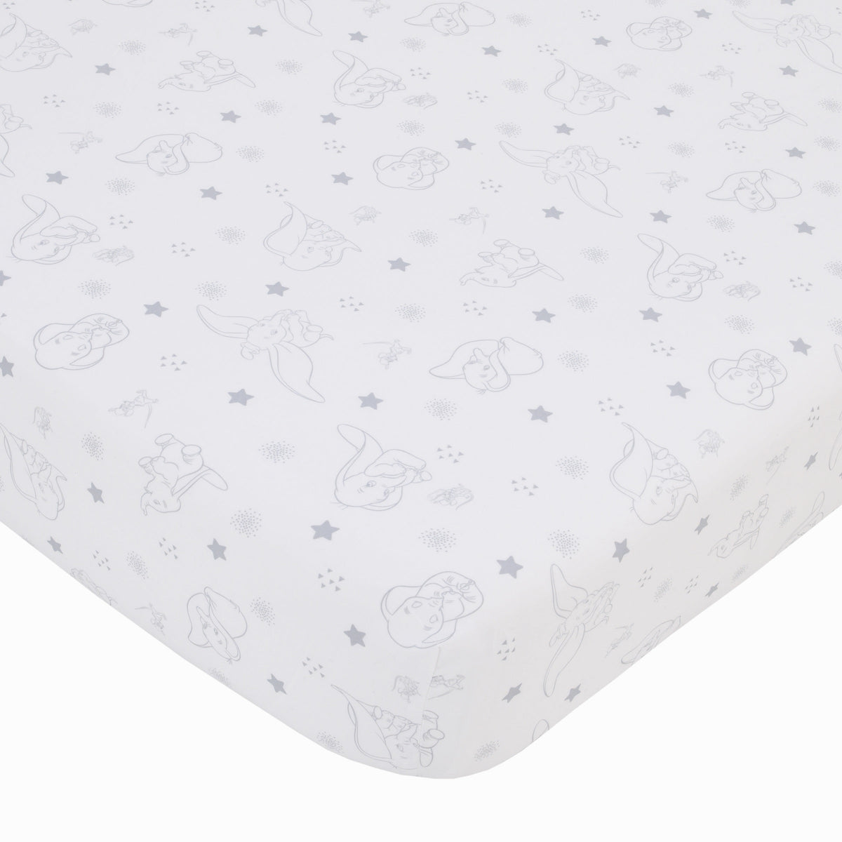 NoJo Disney Dumbo Shine Bright Lil Star Gray and White Stars Nursery Fitted Crib Sheet