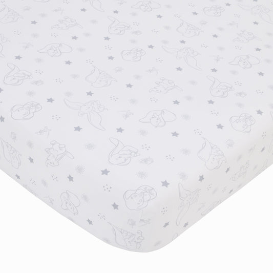 NoJo Disney Dumbo Shine Bright Lil Star Gray and White Stars Nursery Fitted Crib Sheet
