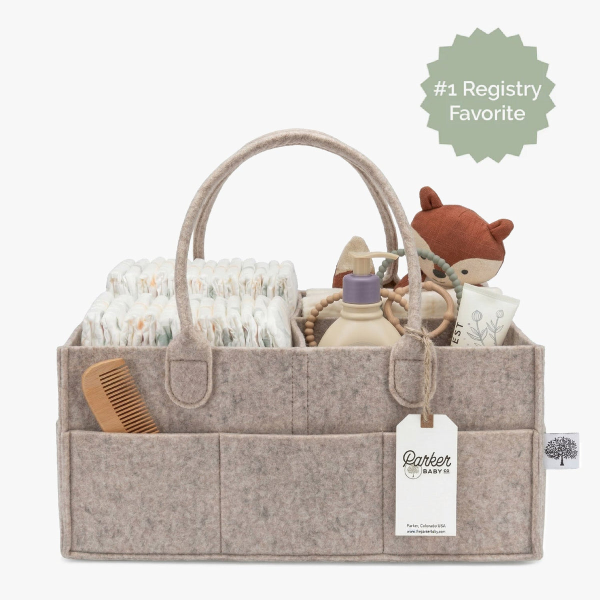 Parker Baby Co. Felt Diaper Caddy Organizer - 8 Pockets, 2 Sizes, Collapsible